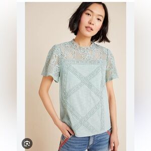 Anthropologie ELLA MARA Liliya Lace Top Mint Green XS